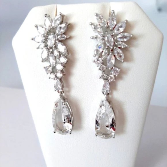Bridal Jewelry Earrings Statement Earrings Cubic Zirconia Earrings Dangle Drop - Picture 1 of 4